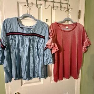 Crown & Ivy Light Blue Top with Navy and Red Accents. Old Navy Pink